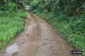 The muddy road on our wild ride downhill