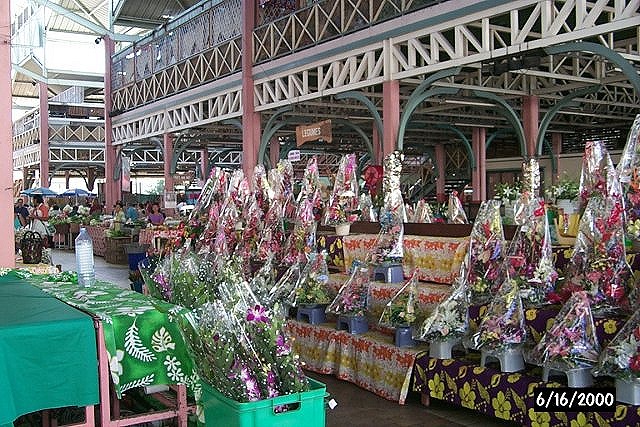 Flowerrs for sale in open air market at Papeete